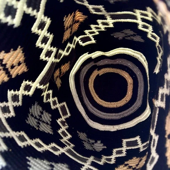 🥰3 for $30🥰Black Gold Crochet Geometric Patterned Boho Shoulder/Bucket/Hobo Bag - Picture 8 of 12